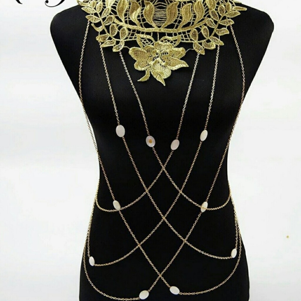 Lace Bikini Crossover, Body Chain Necklace